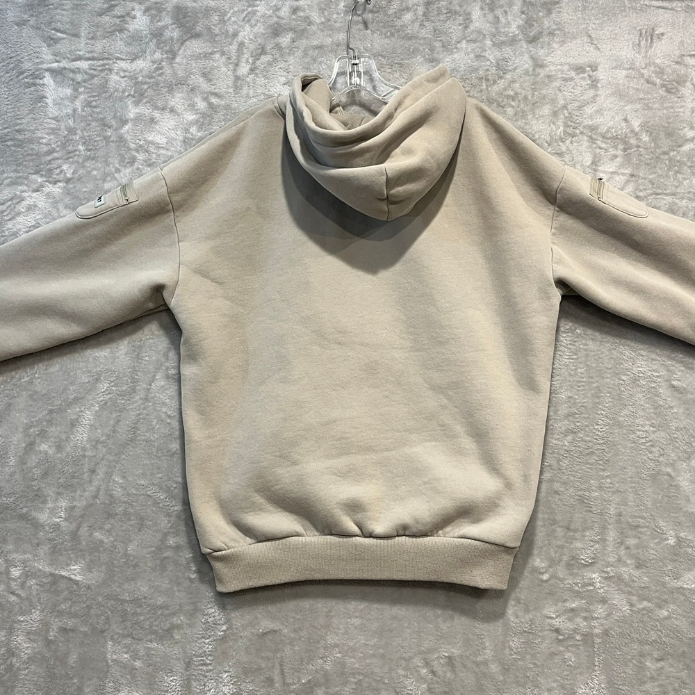 Comfrt Full Zip Hoodie Unisex Large Taupe Beige Utility Sleeve Pockets Fleece - Picture 3 of 9